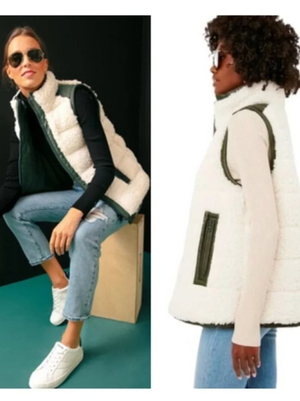 NWT - Tuckernuck Green Leather & White Shearling Reversible Beckham Vest (Large)
